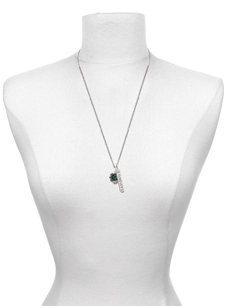 Delight Jewelry Silvertone Green Enamel 2-D Turtle Spinner Silvertone Sisters Best Friends Forever Bar Charm Necklace, 23"