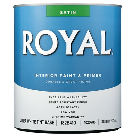 Royal Satin Tint Base Ultra White Base Acrylic Latex Paint+Primer Indoor 1 qt.