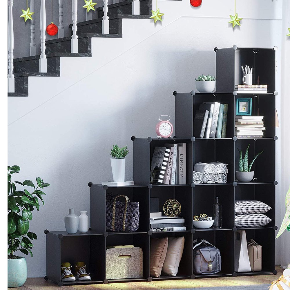 GoDecor 16Cube Cube Organizer Book Shelf Closet Organizer Storage Shelves,Black