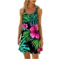 thumbnail image 3 of VBTAPA Sundresses for Women Tropical Print Sleeveless Pleated Mini Dress Hawaiian Beach Vacation Dresses Limited Time Sales Multicolor L, 3 of 7