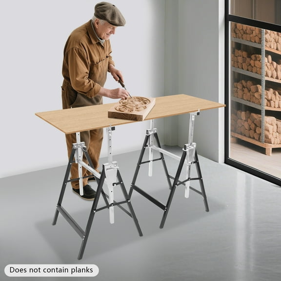 2-Pack 68*58cm Saw Horses Folding Saw Horse Height Adjustable Saw Horse for Woodworking Workshops Construction Sites