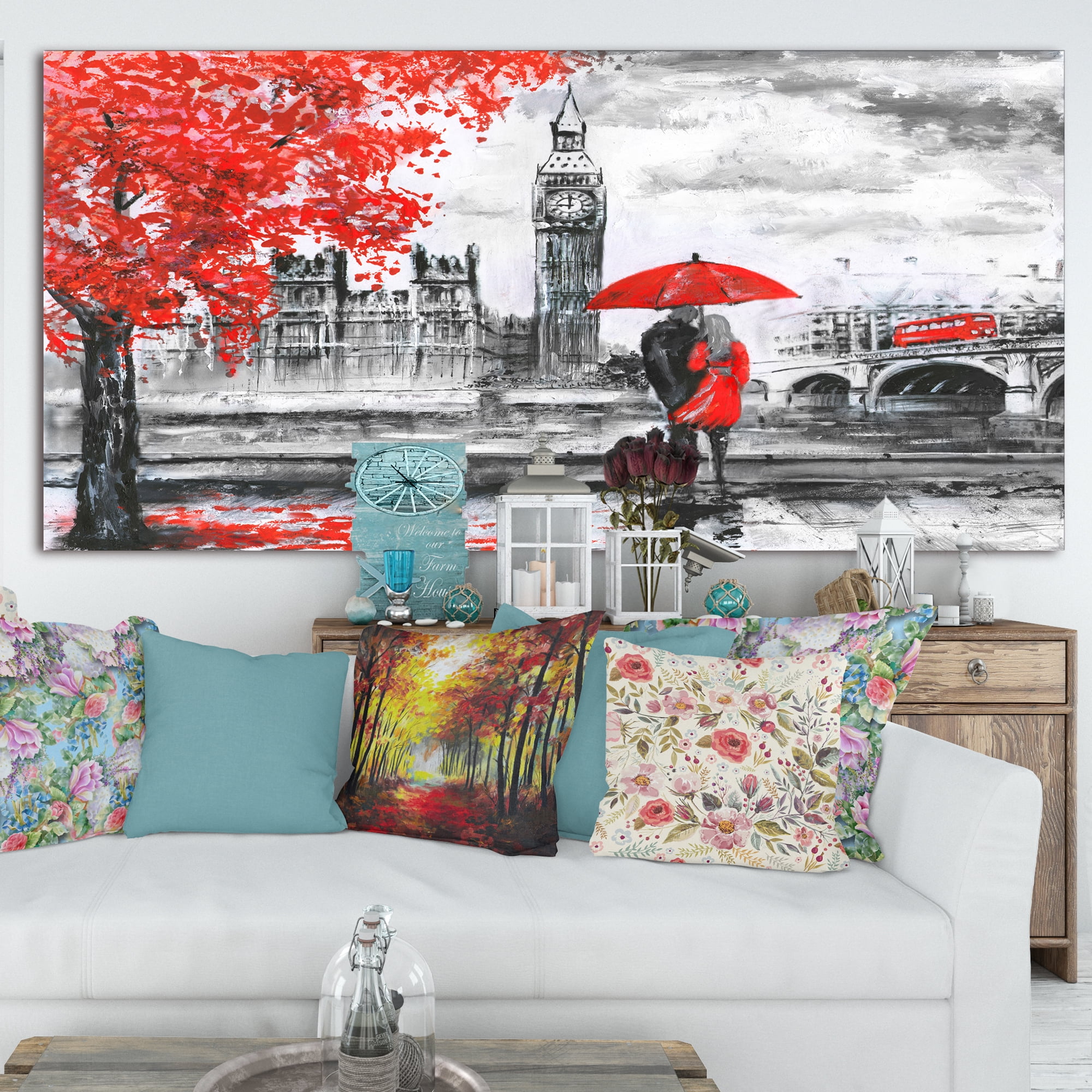 Designart 'Couples Walking in Paris ' Large landscape Canvas Art Print