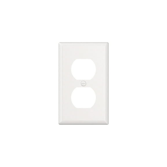 Hyper Tough White Duplex Wall Plate, Impact-Resistant Thermoplastic Mid-Size Cover with Screws