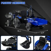EastVita 24V Ride on Toys Tractor, Kids Ride on Car Toy Excavator Bulldozer, 24V Farm Tractor w/Trailer, Shovel Bucket, Digger, Remote Control, EVA Tires, LED Lights, Music, USB