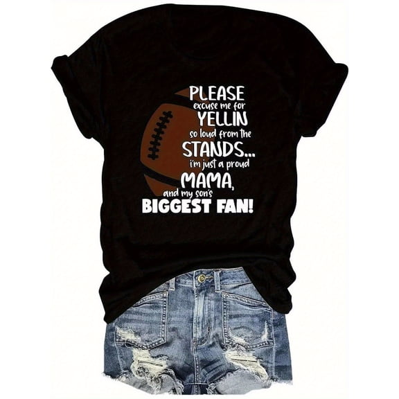 Women's Football Mama Graphic T-Shirt Proud Mother Game Day Apparel Loud Fan Short Sleeve Tee Retro Sports Top