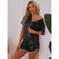 thumbnail image 2 of DARING DIVA Women's Satin Button Up Pajamas Short Sleeve Tops with Shorts M Black, 2 of 6