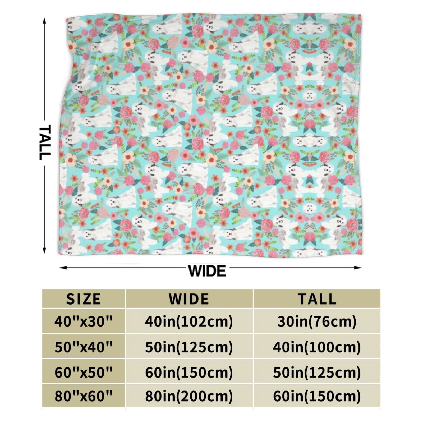 Wijzvio Havanese Dogs Flower Floral Throw Blanket Soft Fuzzy Fleece Blanket For Couch Bed Living Room Decoration 50"X40"
