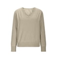 thumbnail image 3 of Smsaxvxz Sweaters for Women Fall Fashion V Neck Long Sleeve Soft Loose Knit Winter Pullover Tops Khaki 2XL, 3 of 5
