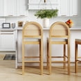 thumbnail image 2 of Nathan James Bailey 29 in. Boucle Bar Stool with Back, Upholstered Kitchen Stool with Natural Rattan Woven Back and Solid Wood Legs, Oak Finish, Set of 2, 2 of 2