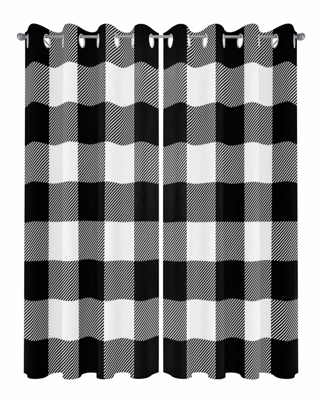 Black White Plaid Outdoor Curtains for Patio, Farmhouse Modern Abstract Art Buffalo Privacy Drapes Grommet Waterproof Outside Curtains for Porch/Cabana/Balcony 54"x 95", 2 Panel