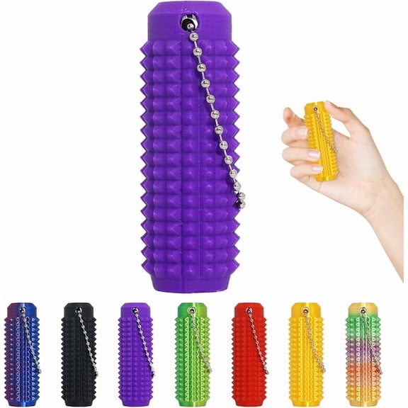 Pain Fidget, Pain Stim Fidget for Stress Relief & Focus, Mini Fidget Toys, 3D Printed with Hard Spiky Fidget Massage Keychain (Purple)