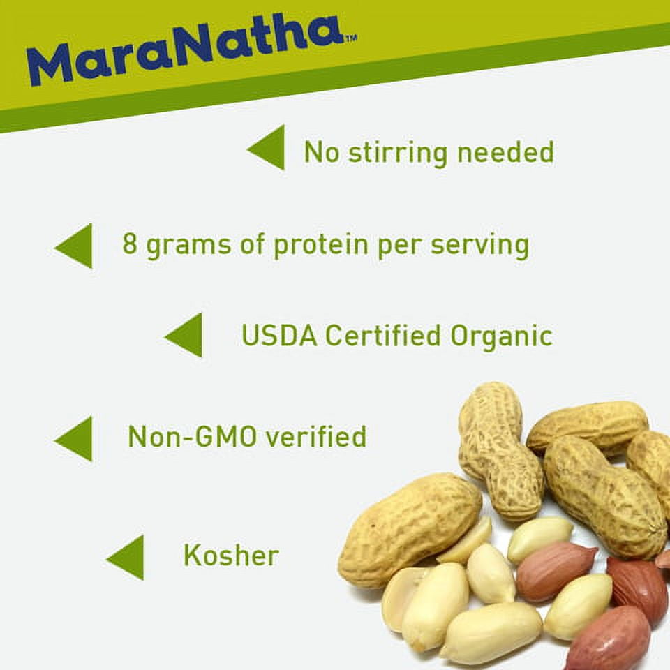 MaraNatha Organic Creamy No Sugar No Salt Added Peanut Butter Spread, 16 oz Pack Of 6