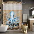 thumbnail image 5 of No Hook Shower Curtains with Snap-in Liner Set, Vintage Octopus Waterproof Hotel Style Bathroom Shower Curtain, Brown Nautical Anchor Bubbles Coastal Breathable Mesh Top Bath Curtains 72''x84'', 5 of 9