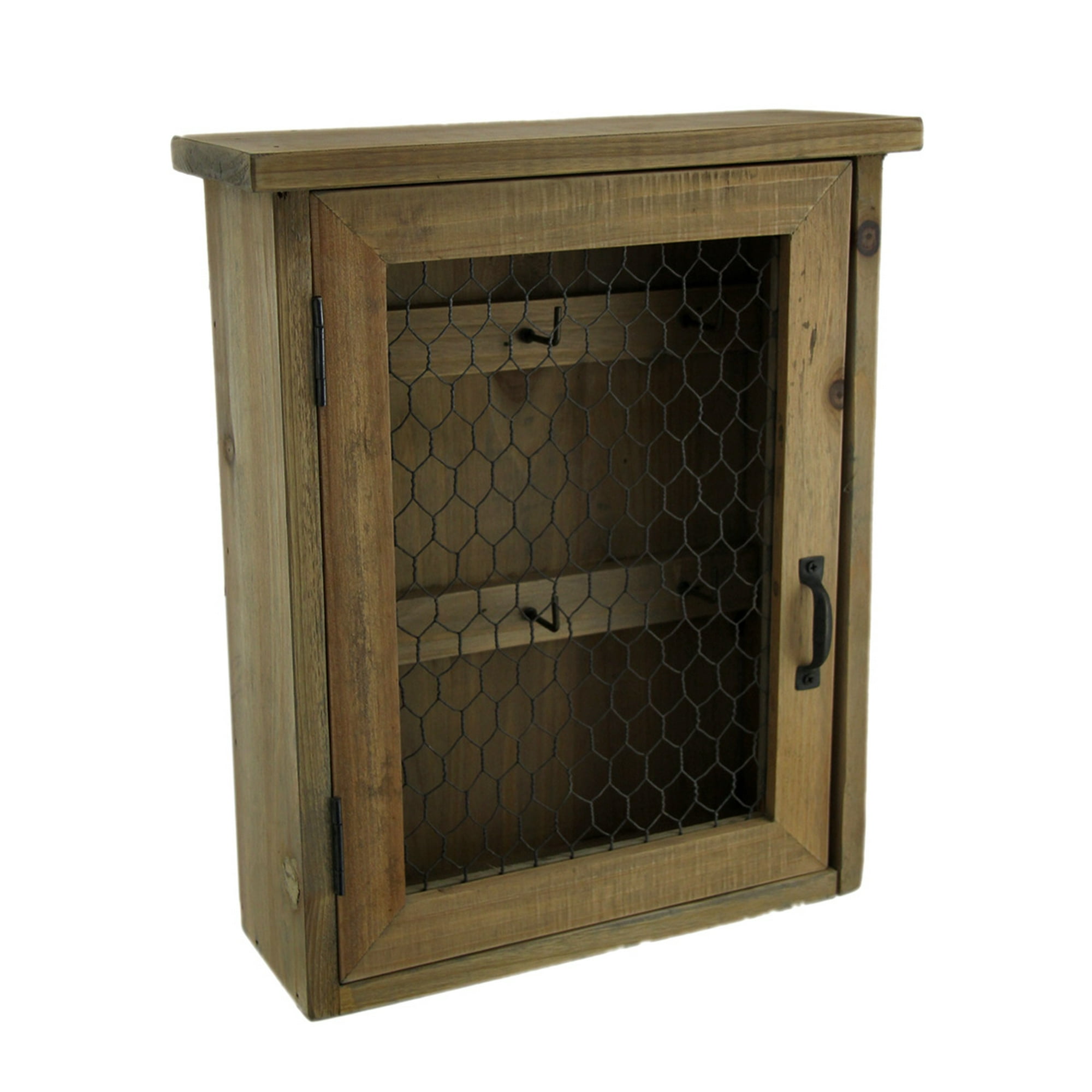 Rustic Wooden Hanging Key Cabinet With Metal Mesh Door Walmart