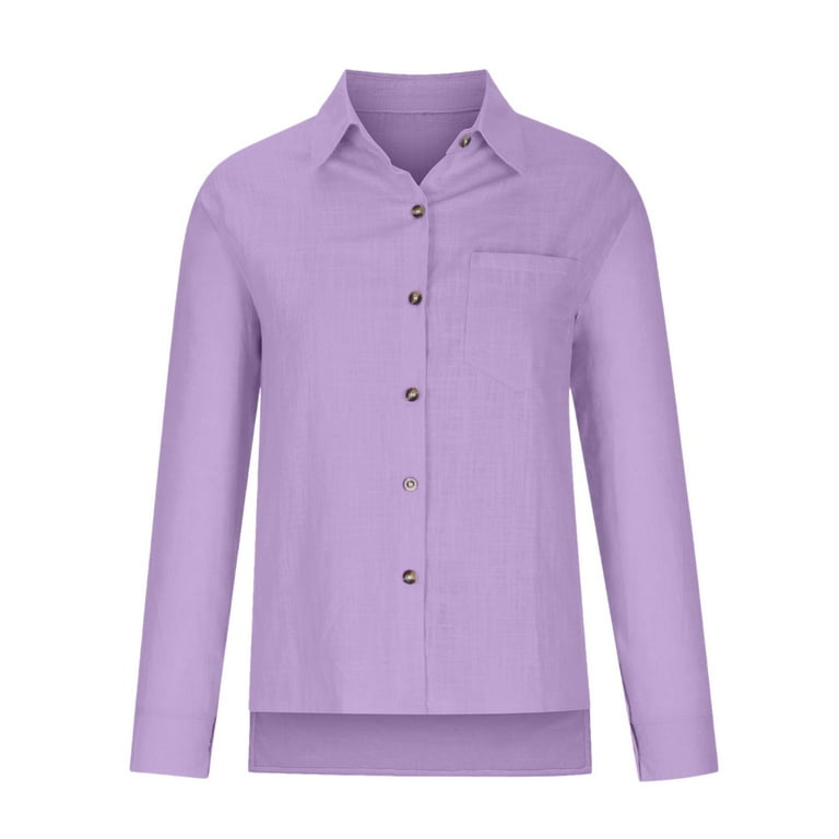 Womens oversized cotton shirt summer button up top Purple / M Womens oversized cotton shirt summer button up top Purple / M