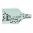 thumbnail image 1 of Cityscape Cutting Board, Street Cafe in Old City Houses Buildings Tree Alleyway Medieval Castle Landscape, Tempered Glass Cutting and Serving Board, Wine Bottle Shape, Black White, by Ambesonne, 1 of 1