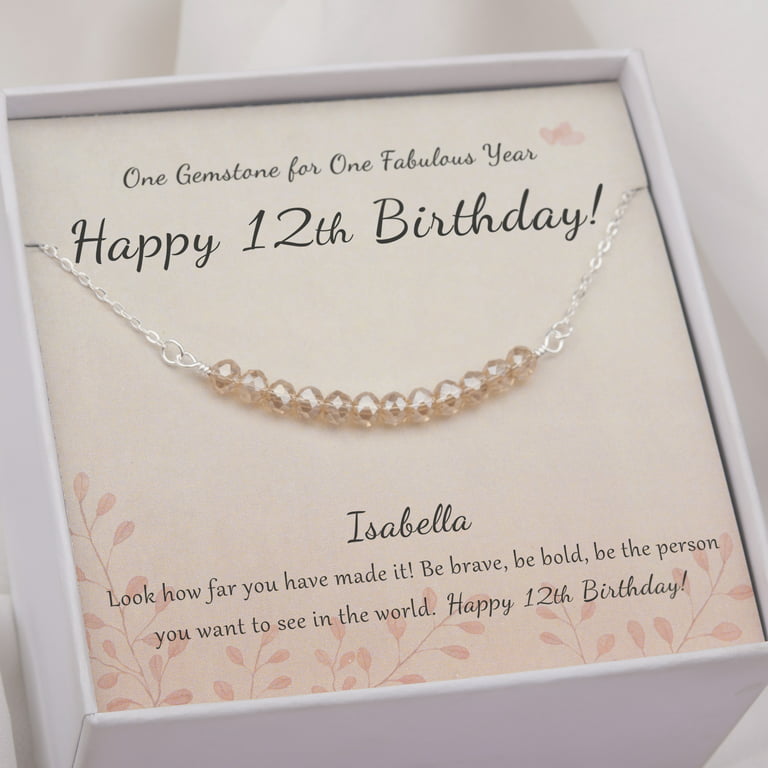 12th Birthday Gifts for Girls, 925 Sterling Silver Beaded Bar Necklace, 12 Beads for 12 Year Old Girl, Bat Mitzvah Gift for Daughter 12
