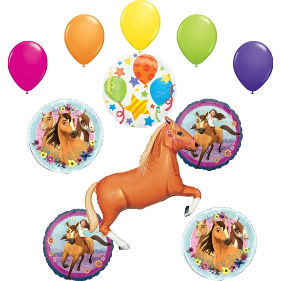 Spirit Riding Free Party Supplies 11 pc Birthday Balloon Bouquet Decorations with Tan Horse