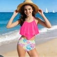 thumbnail image 6 of WRKEKC Girls Tankini Set 2 Piece Halter Twist Cutout Solid Color Drawstring Shorts Removable Pads 7-14 Years, 6 of 7