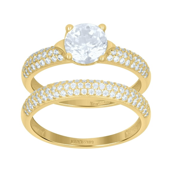 10kt 10k Yellow Gold Womens Cubic-Zirconia Duo Bridal Ring Set