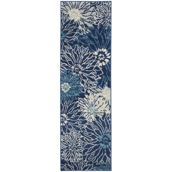 2â€™ x 6â€™ Navy and Ivory Floral Runner Rug