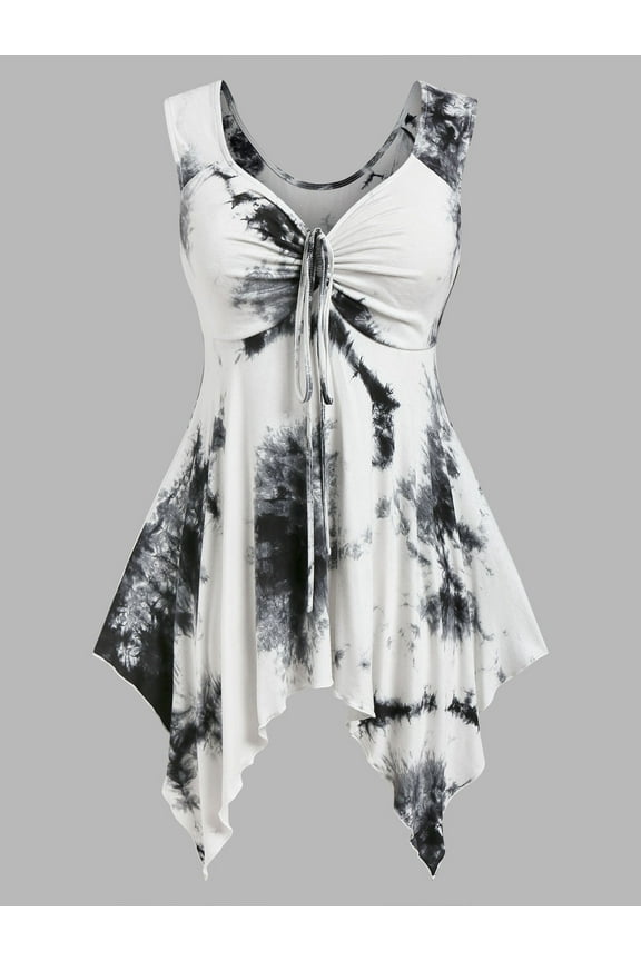 Women's Plus Size Tie Dyed Lace Up Tank Top