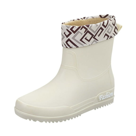 Xfvqtps Womens Rain Boots with Plush Lined Waterproof Non Slip Ankle Rainboots Casual Wear Lightweight Comfortable Ankle Boots for Rainy Day Outdoor