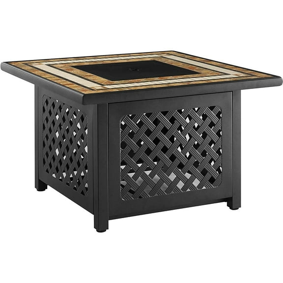 Outdoor Fire Table - Modern Steel Firepit with Stone Top - Patio Heater - Brown Finish - 50,000 BTU