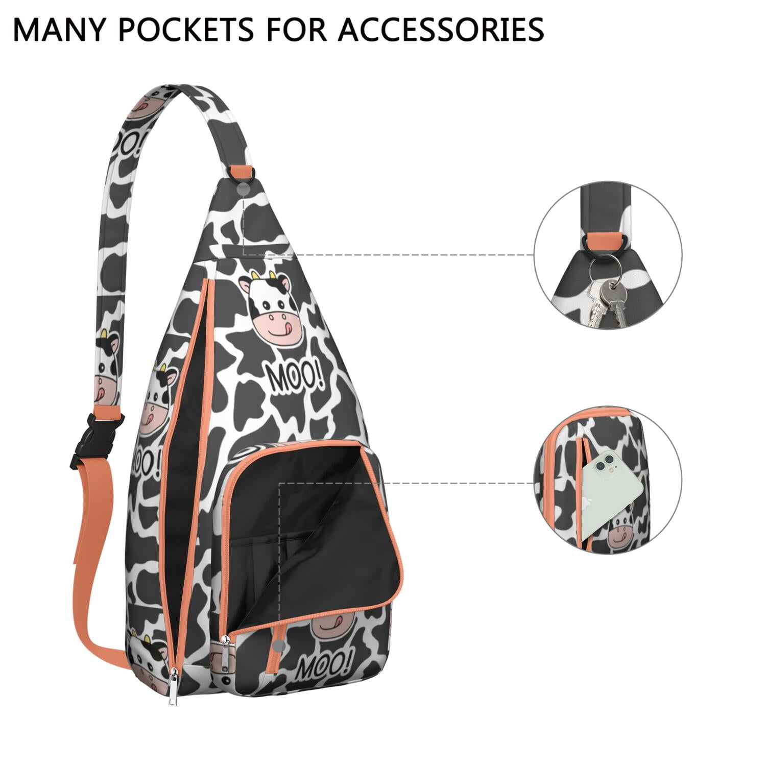Vintage Highland Cow Print Sling Backpack – Cute Farmhouse Floral Cow Crossbody Bag for Women & Men, Lightweight Hiking Daypack