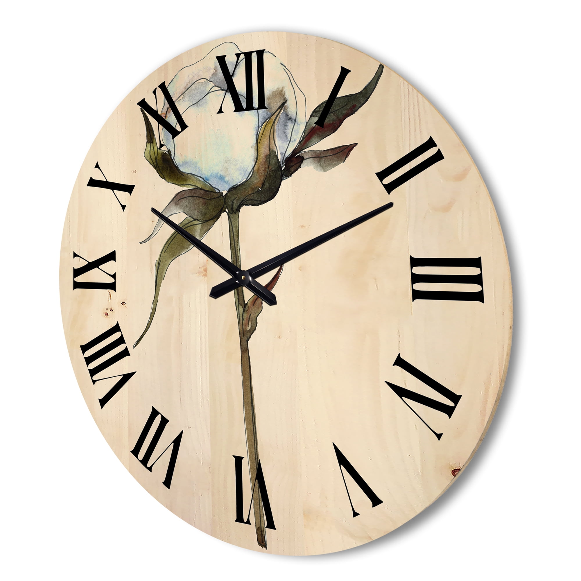 Designart 'Cotton Flower Retro Style' Traditional Wood Wall Clock