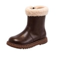 thumbnail image 2 of Kids Cozy Fleece Trim Mid‑calf Boots, Winter Warm Side Zip‑up Leather Boots, 2 of 7
