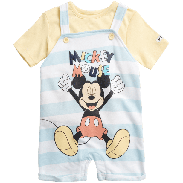 Disney Baby Boys’ Mickey Mouse Overall Romper Set 2 Piece Shortalls