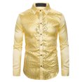 thumbnail image 3 of YOIAVAIOY Mens Sequin Button Down Shirt Shiny Fashion Shirts Long Sleeve Casual Outerwear Lightweight Bomber Tees Yellow M, 3 of 8
