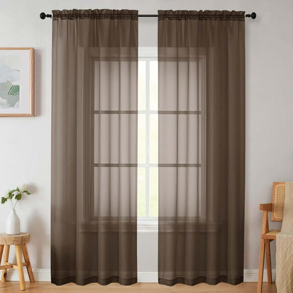 FFHAAD-Sheer Chocolate Curtains for Bedroom Living Room 90 Inches Long 2 Panels Set, Soft Airy Light Filtering Sheer Window Treatments, Modern Rod Pocket Curtains Drapes, Each 42" Wx90 L Inch