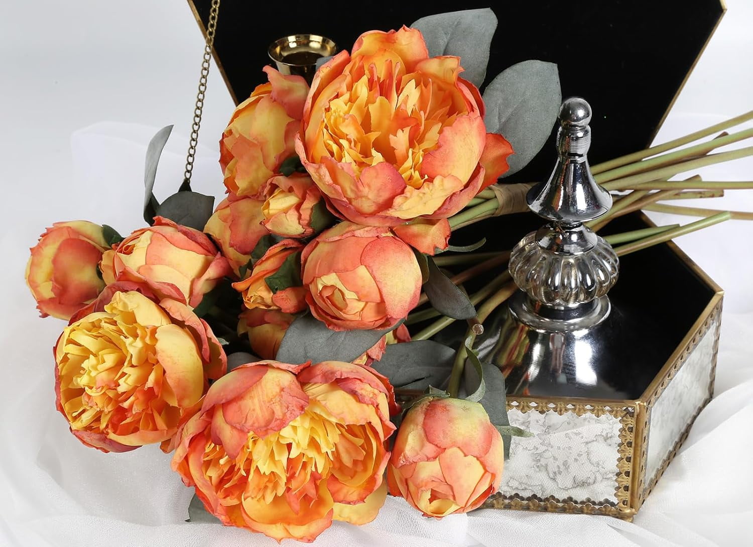 ABCISI 2 Bouquets Artificial Peonies, Silk Flowers 14Heads Vintage Fake Flowers, Faux Peony for Flower Arrangements, Lifelike Decor for Centerpiece Home Table Dining Room (Orange)