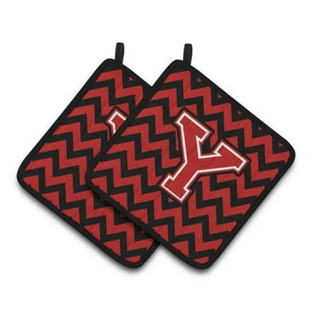 

Letter Y Chevron Black & Red Pair of Pot Holders