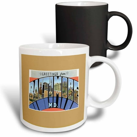 

3dRose Greetings from Baltimore Maryland Scenic Postcard Reproduction Magic Transforming Mug 11oz