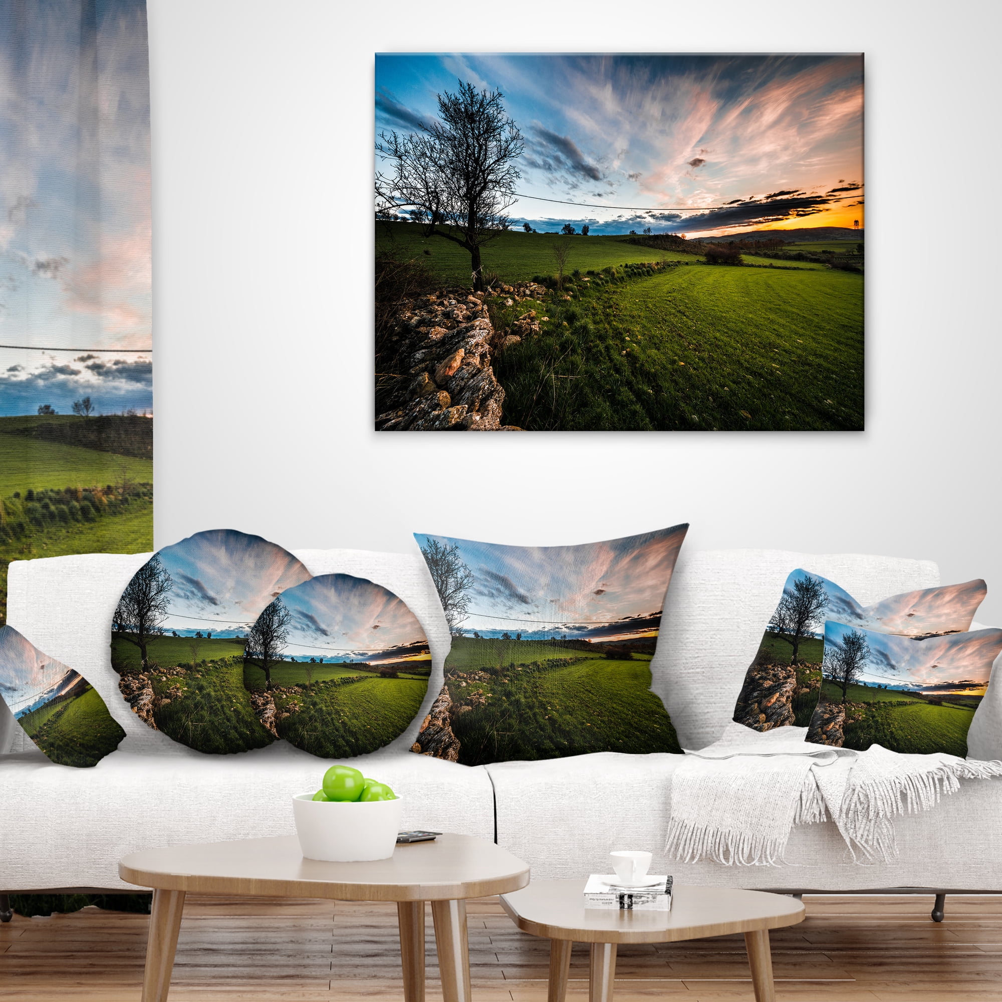 Designart Beautiful Green Meadow in Sardinia - Landscape Printed Throw Pillow - 12x20