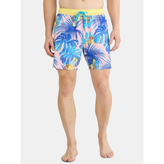 The Simpsons Men’s & Big Men's Graphic Swim Shorts, Homer Tiki, Sizes S-3XL
