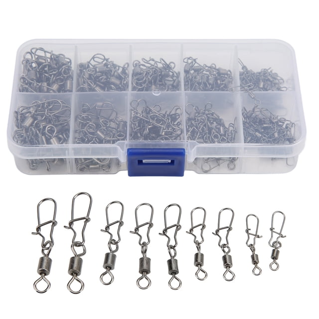 Juego de broches giratorios de pesca, barril giratorio de acero inoxidable con broches de seguridad, Conector de sedal de pesca, 210 Uds.