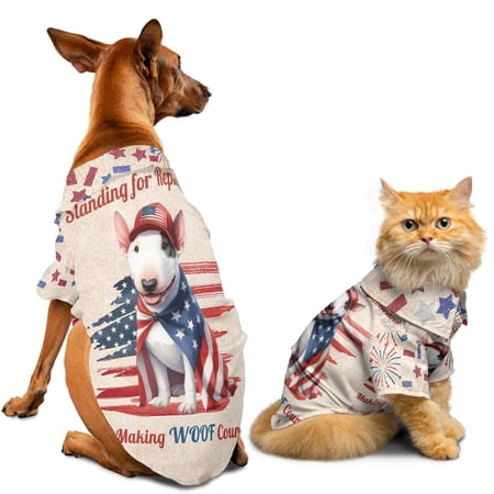 Republican Bull Terrier Making Woof Count Election 2024 Hawaiian Summer Shirt for Small Medium Large Dog Cat Bully Dog Lovers Gifts Idea - 01002
