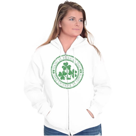 Happy St. Patrick's Day Lucky Clover Zip Up Hoodie Men's Women's Brisco Brands S