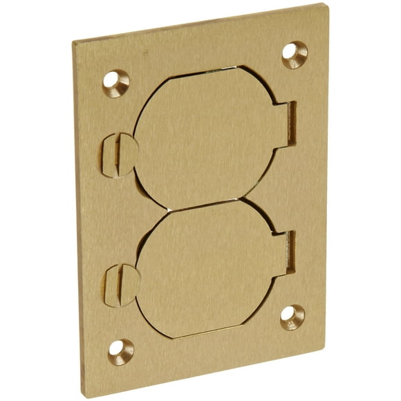 Hubbell Wiring Systems S3825 Brass Round Floor Box Rectangle Duplex Flap Cover, 4-5/32" Length x 2-63/64" Width