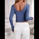 thumbnail image 4 of Camisetas de Larga con Cuello en V para Mujer, Top Corto con Doble Forro y Copas con Costura para Salir. Azul y Gris L, 4 of 9