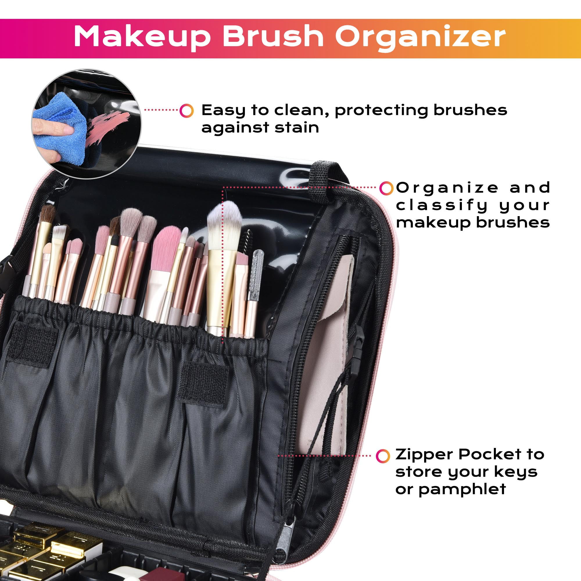 Byootique Makeup Brush Bag Organizer Holder Waist Zipper 24 Slots