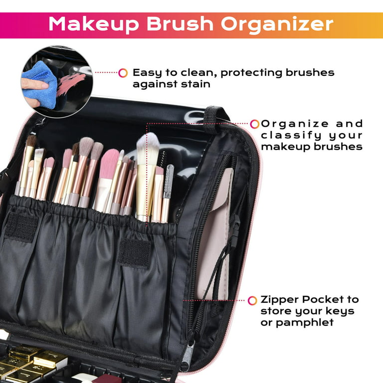 Byootique 10 inch Makeup Bag Travel Makeup Case Cosmetic Makeup Organizer Storage Brush Holder with Adjustable Dividers Portable Artist Storage Bag