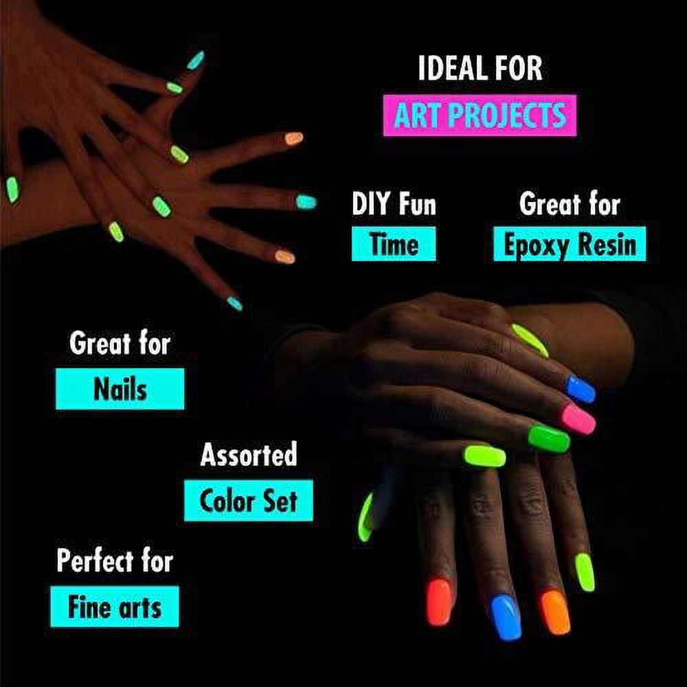 Glow in the Dark Powder -(Pack of 24) Luminous Pigment Powder Fluorescent  UV Neon Color Changing luminescent Phosphorescent Thermochromic Dye Dust  Glo for Slime Nails Resin Acrylic Paint 