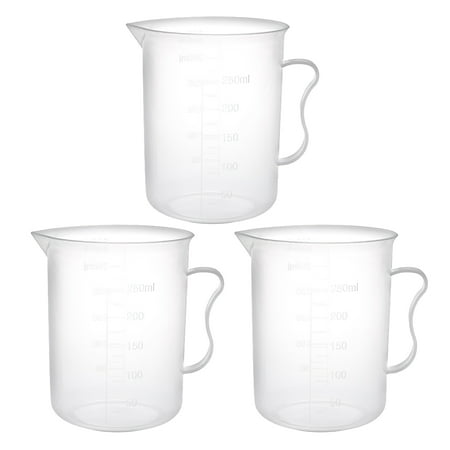 Unique Bargains 3Pcs Laboratory Clear White PP 250mL Measuring Cup Handled Beaker
