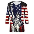 thumbnail image 4 of Lindreshi 4th of July Shirts Women Women's Independence Day Fashion Printed Round Neck 3/4 Sleeve T-Shirt Top, 4 of 5