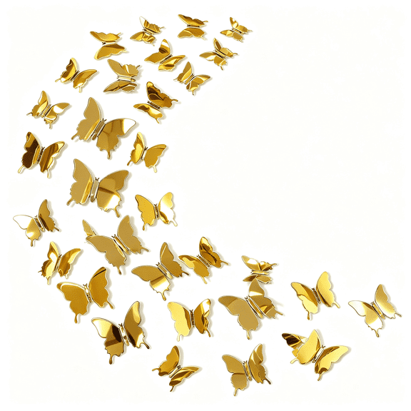 60 Pcs 3D Mirror Butterfly Wall Decor, Gold Removable DIY Butterfly Wall Stickers for Home, Bedroom, Living Room, Classroom, and Party Decorations